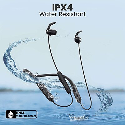 Portronics Harmonics Y1 – Neckband, 40H Playtime, Black, Bluetooth 5.0, IPX4 Water Resistant, Deep Bass, Comfortable Fit, Quick Charge, Ideal for Sports and Daily Use, Lightweight Design.