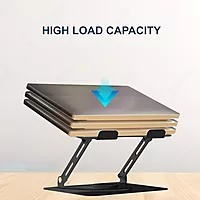 Adjustable Height Metal Laptop Cooling Pad Stand with RGB Cooling Fan, Non-Slip, High Load Capacity, Dark Grey