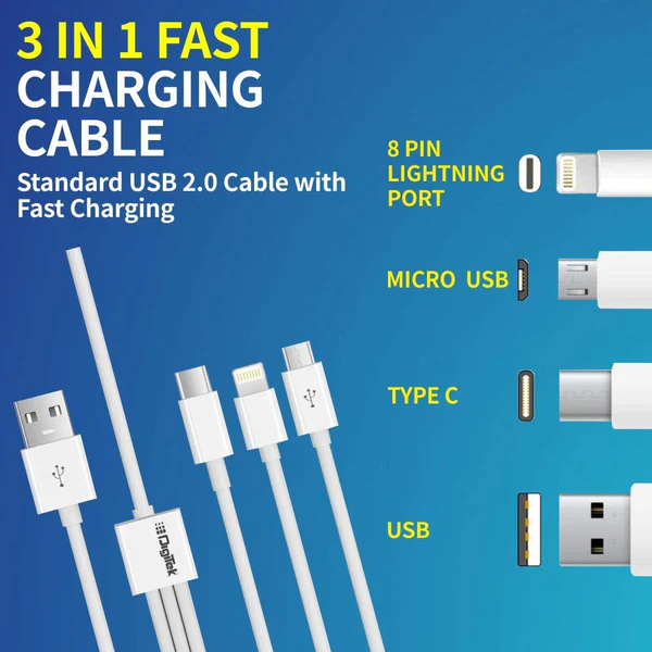 Digitek Lightning Cable 2 A 1 m USB compatible, One Cable DC1M 3-1