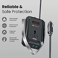 Portronics Car Power III Pro 200W Inverter – 65W & 30W Type-C PD, AC Socket | Black