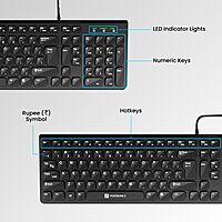 Portronics Ki-Pad 2 USB Wired Keyboard – 104 Keys | Dual Color Chicklet Keys | Rupee Symbol (₹) Key | Noiseless Typing | 1.5m Long Cable | 10 Million Keystrokes | Black