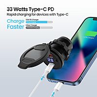 Portronics Spark 51W – Type-C & USB Motorcycle Charger, Fast Charging, Compact & Durable
