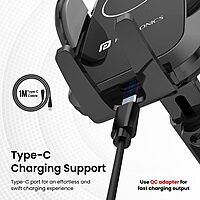Portronics Charge Clamp 2 Mobile Holder – Wireless Charging | 15W Output | Black | 1 Year Warranty