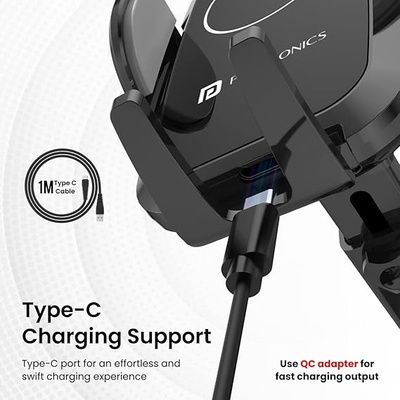 Portronics Charge Clamp 2 Mobile Holder with Wireless Charging with 15W Wireless Output, 360° Rotation, 270° Adjustable Angles, LED Display, Type C Charging Port, 1M Type C Cable(Black) Portronics Charge Clamp 2 Mobile Holder with Wireless Charging with 15W Wireless Output, 360° Rotation, 270° Adjustable Angles, LED Display, Type C Charging Port, 1M Type C Cable(Black)