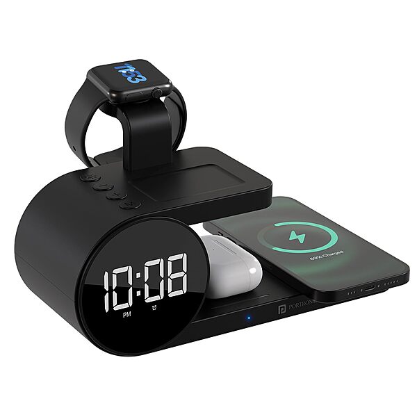 Portronics Freedom 6 15W Wireless Charger – 6-in-1 | Earbuds & Watch Charging | Digital Clock