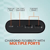 Ambrane 20000mAh Powerbank, 20W Fast Charging, Triple Output (2 USB & 1 Type C)