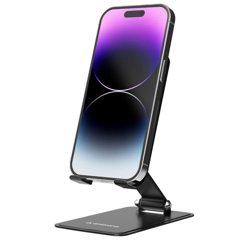Ambrane Metallic Mobile Holder for All Smartphones, Tabs, Kindle, iPad Mobile Holding Tabletop Stand, 180 Perfect View, Height Adjustment, Foldable Design Twistand Pro