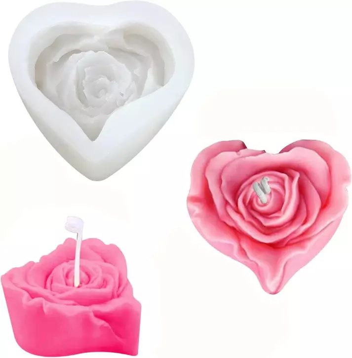 Silicon Mold Candle 3D Rose Petals Heart Shape