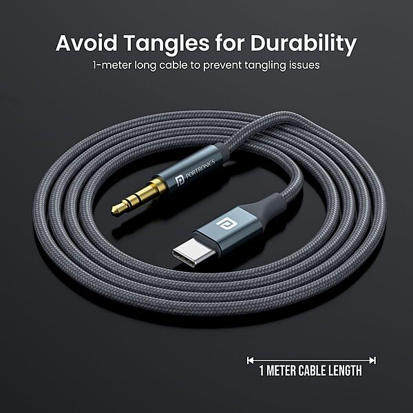 Portronics iKonnect C Plus USB-C to 3.5mm AUX Cable 1m – Braided Audio Cable