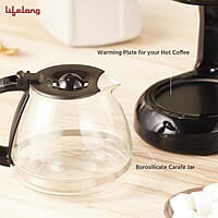 Lifelong Drip Coffee Maker for 5 Cups - Coffee Machine with Water Level Indicator, 750ml Borosilicate Carafe Glass Jar of 600W