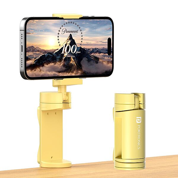Portronics Mobot Clip – Yellow 360° Phone Stand offers versatile viewing angles with its adjustable design. Perfect for hands-free video calls, streaming, and more. Compact and portable for easy use.