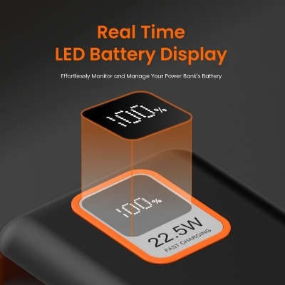 Portronics Ampbox 10K 10000 mAh Nano Power Bank with 22.5W,Type C Input, Wake Up Button(Black)