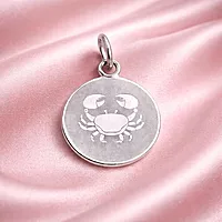 925 Sterling Silver Cancer Zodiac Pendant for Men & Women | Astrology Crab Charm Necklace | Round Engraved Horoscope Jewelry
