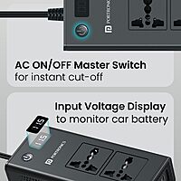 Portronics Zaptor 200W Car Inverter – Dual AC Sockets | Type-C PD & USB-A Fast Charging | Black