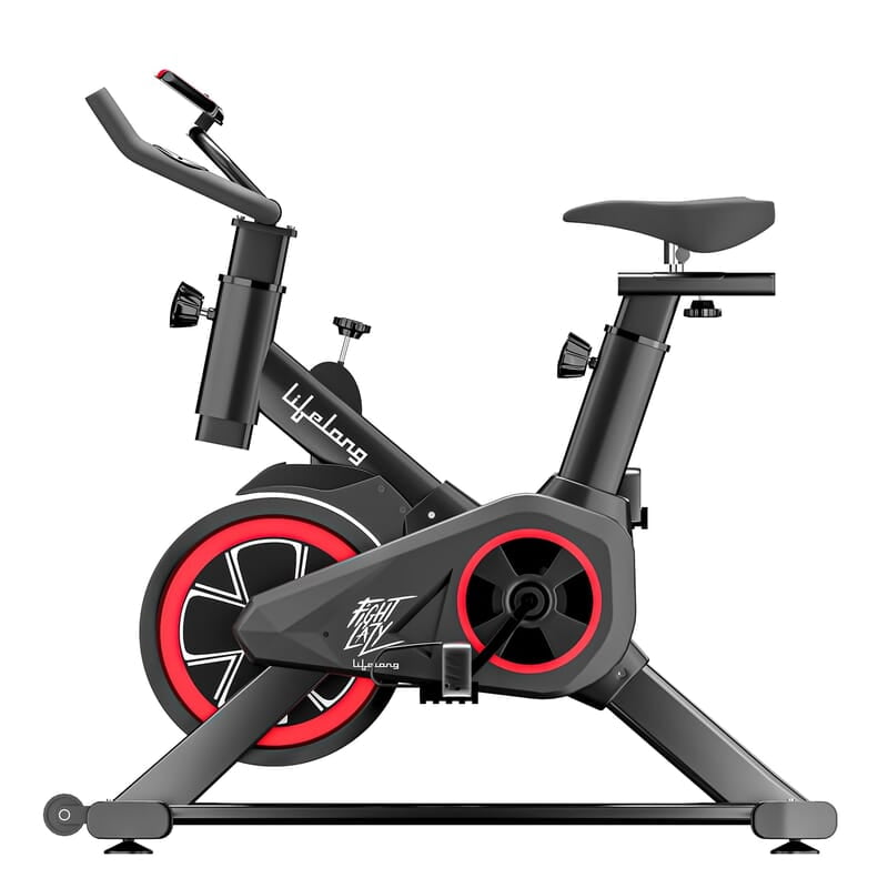 Lifelong LLESB99 Exercise Spin Fitness Bike with 6kg Flywheel Adjustable Resistance LCD Monitor & Heart Rate Sensor for Fitness at Home