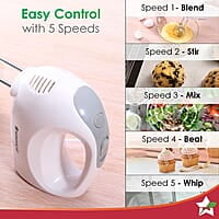 Wonderchef Ultima Plus Hand Mixer, 200W, 5 Speed Setting, Stainless Steel Beater and Kneading Hooks