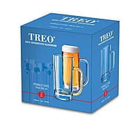 Treo by Milton Ronald Cool Glass Beer Mug Set of 2, 365 ml, Transparent Glasses for Beer, Drinks, Cocktail