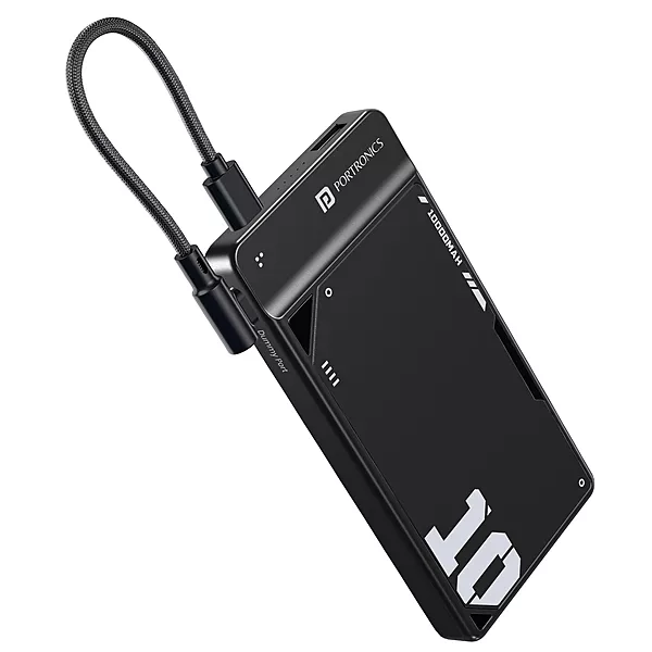 POR 2810 Luxcell UNO 10 Power Bank – 10000mAh | 22.5W PD Input & Output | Mach USB | Black