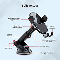 Portronics Clamp M3 – Car Mount, Suction Stand, Black. Perfect for hands-free navigation, this sturdy mount securely holds your device while driving. Easy to install and adjust for optimal viewing.