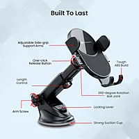 Portronics Clamp M3 Car Mobile Holder – Adjustable | 360° Rotation | Black | 1 Year Warranty