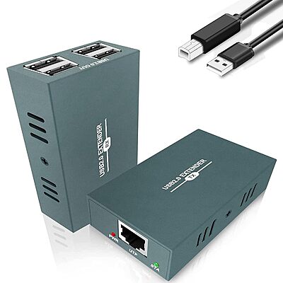 uPort USB Extender with 4 USB 2.0 Ports | Transmit 50m/165ft Over Ethernet Cat5/5e/6/7 | Power Over Cable | Plug & Play| USB RJ45 LAN Extension