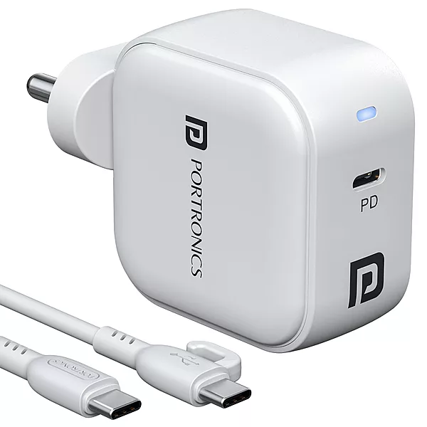 Portronics Adapto 45C 45W GaN Charger – 1 PD Port, 1M Type-C to Type-C Cable