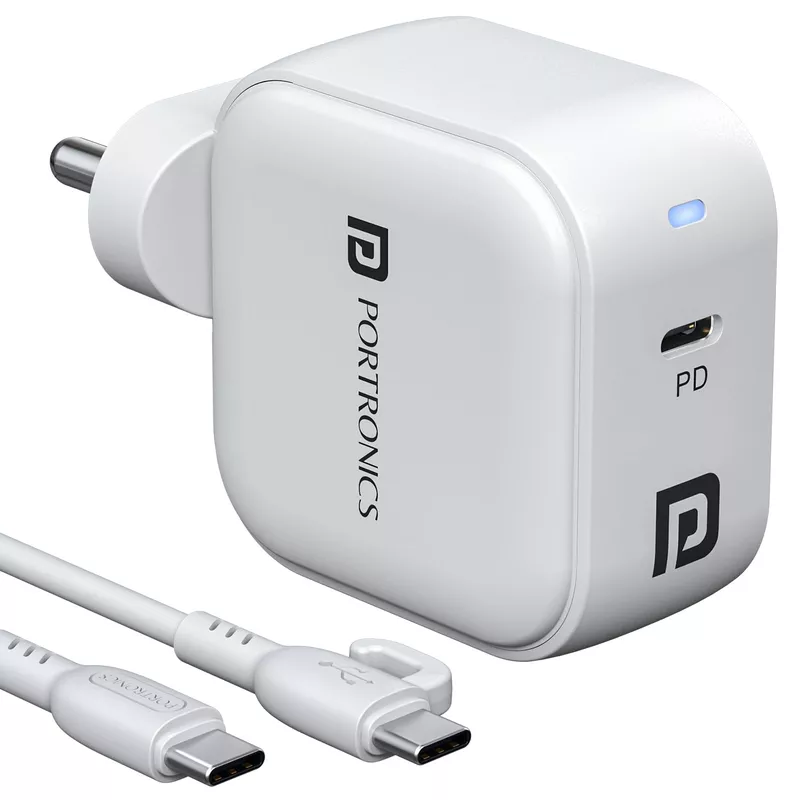 Portronics Adapto 45C 45W GaN Charger – 1 PD Port, 1M Type-C to Type-C Cable