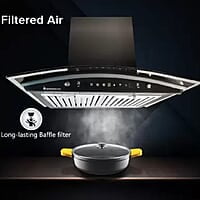 Wonderchef Power Curve Wall-Mount Chimney 1000M3/H Suction Capacity 3 Speed Push Control Low Noise 60cms