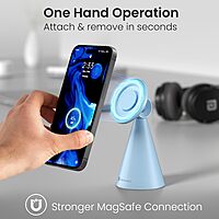 Portronics Mogun 5 – MagSafe Desk Phone Holder, Blue. Sleek design, securely holds phone while charging. Ideal for home or office.