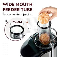 Borosil Primus Plus Juicer, 800 W, Stainless Steel Centrifugal Juicer, 1.1 L Juice Jug, 75 mm Feed Chute, Black