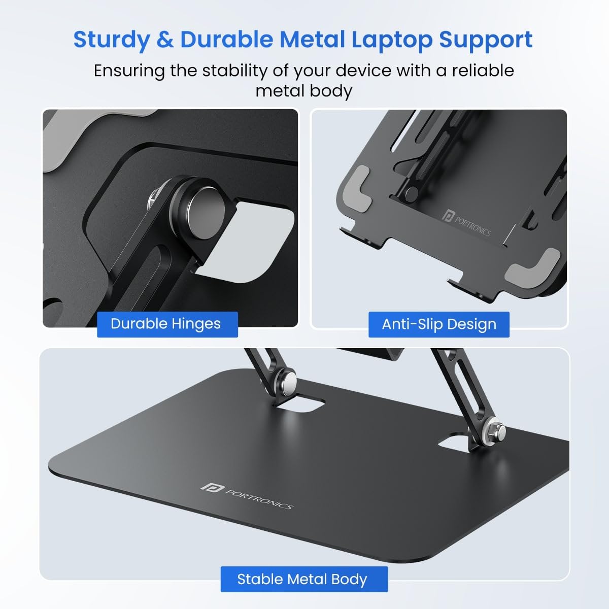 Portronics My Buddy K3 PRO Laptop Stand – Metal Build | Foldable Design | Grey | 1 Year Warranty