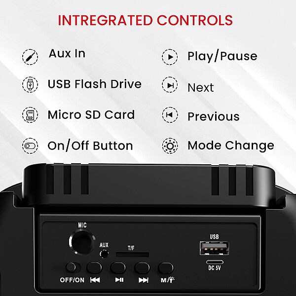 Portronics POR 2018 Melomix 20W Bluetooth Speaker – Wired Mic | TWS | FM | AUX/USB/MicroSD | Black