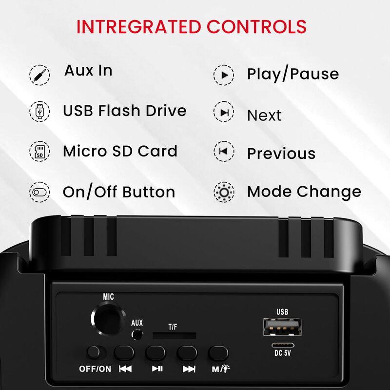 Portronics POR 2018 Melomix 20W Bluetooth Speaker – Wired Mic | TWS | FM | AUX/USB/MicroSD | Black