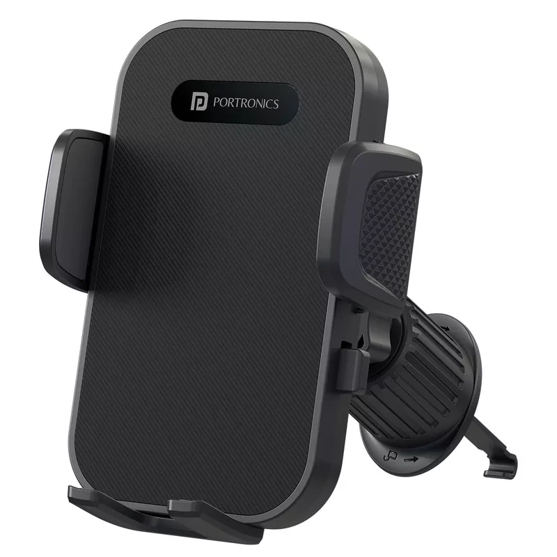 Portronics Clamp Y Car Mount – Adjustable, 360° Rotation, secure grip for smartphones, easy installation, perfect for navigation, hands-free calls, durable design, compatible with most devices.