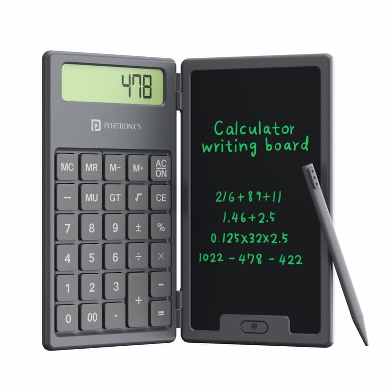Portronics Ruffpad Calc 2-in-1 Calculator & LCD Writing Pad with 6.5 Inches Tablet, 12 Digits, Foldable Design, Stylus Pen for Students