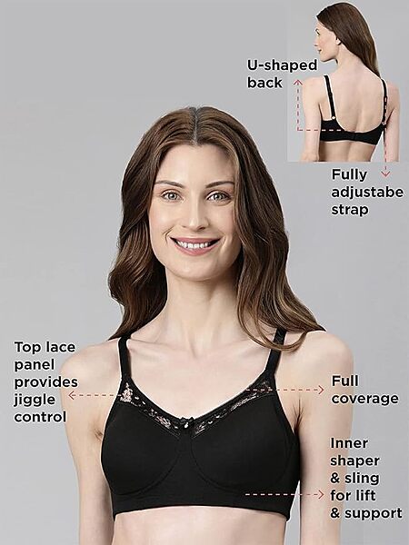 ENAMOR Lace Trim Smooth Lift Shaper Sling Non-Padded Wirefree Everyday Bra A073