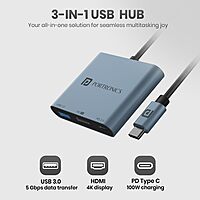 Portronics C-Konnect Plus is a versatile 3-in-1 USB-C HDMI adapter that supports 4K video output, USB 3.0 data transfer, and charging. Perfect for connecting devices to displays seamlessly.