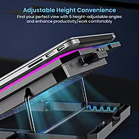 Portronics My Buddy Air Pro Laptop Cooling Pad – 6 Cooling Fans | 5-Level Angle & Height Adjustable | 10 RGB Light Modes | Mobile Stand | USB Powered | For Laptops Up to 17 Inches