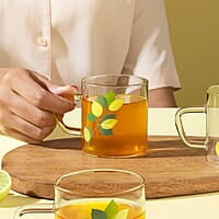 Borosil Vision Green Leaves Tea n Coffee Classic Mug Set of 6 Pcs 190 ml | Borosillicate Glass, Microwave Safe, Scratch Resistance, Lightweight | for Chai, Green Tea, Milk | Transparent