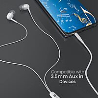 Portronics Conch Sigma A – 3.5mm Earphones with Mic, featuring a sleek white design, delivering clear sound quality and comfortable fit for an enhanced audio experience on the go.