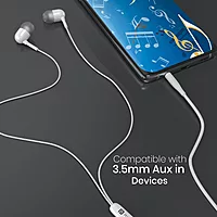 Portronics Conch Sigma A – 3.5mm Earphones with Mic, featuring a sleek white design, delivering clear sound quality and comfortable fit for an enhanced audio experience on the go.