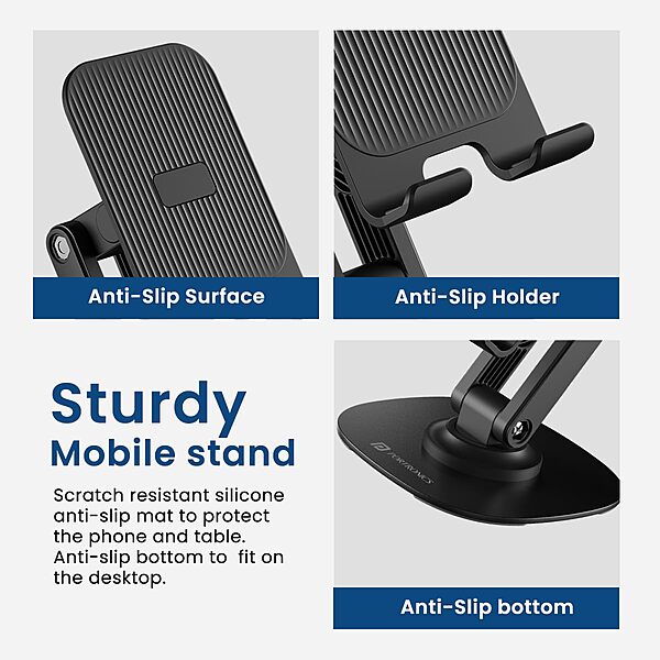 Portronics Mobot III 360° Rotatable & Foldable Mobile Phone Holder – Adjustable Height | Black