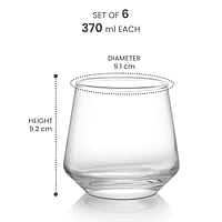 Treo by Milton Bourbon On The Rocks Glass Tumbler, 6 Pc Set, 370 ml Each, Transparent
