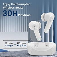 Portronics Twins S11 – Gaming TWS Earbuds, featuring Environmental Noise Cancellation (ENC) for immersive sound, sleek design in white, perfect for gamers seeking high-quality audio experience.