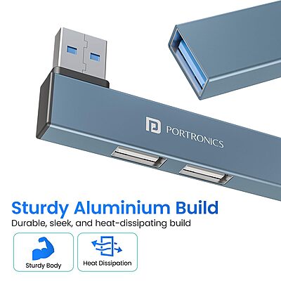 Portronics Mport Mino A – 3-in-1 USB Hub, L-Shape Design, compact and portable, perfect for connecting multiple devices, enhances productivity, ideal for home and office use, sleek and stylish.