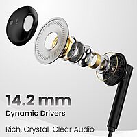 Portronics Conch Theta C – Type-C Earphones, with built-in Mic, sleek design, superior sound quality, comfortable fit, perfect for music lovers and calls, available in stylish black color.
