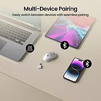 Portronics Toad Mino: Sleek White Wireless Mouse with Dual Connectivity. Compact design, perfect for travel. Enjoy seamless navigation and comfort with this stylish, portable accessory.