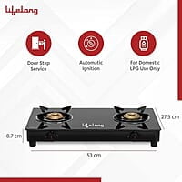 Lifelong 2 Burner Gas Stove Top for Kitchen - Automatic Ignition Cooktop Modern Glass Stove for Modular Kitchen, ISI Certified