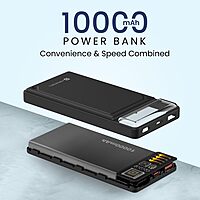Portronics Luxcell C 10K Power Bank –  22.5W Fast Charging | Mach USB-A & Type-C PD | Black