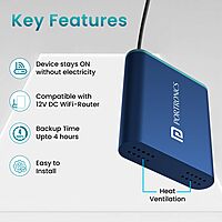 Portronics Power Plus – Mini UPS for WiFi Router (12V, Blue) ensures uninterrupted internet during power cuts, compact design, easy to use, reliable backup for seamless connectivity.